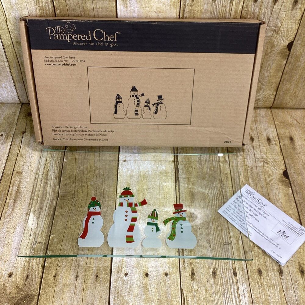 Pampered Chef Snowmen Rectangular Platter #2821 New In Box Christmas Decor
